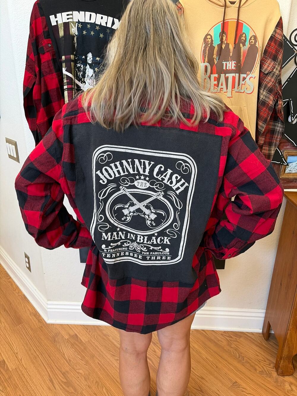 Johnny Cash Upcycled Flannel Shirt Unisex Size XXL 2XL